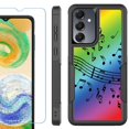 thumbnail image 1 of Heavy Duty Dual Layer Hybrid Phone Case for Samsung Galaxy S24 FE 5G with Tempered Glass Screen Protector, by OneToughShield - Music Notes / Rainbow, 1 of 4