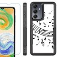 thumbnail image 1 of Heavy Duty Dual Layer Hybrid Phone Case for Samsung Galaxy S24 FE 5G with Tempered Glass Screen Protector, by OneToughShield - Music Notes / White, 1 of 4