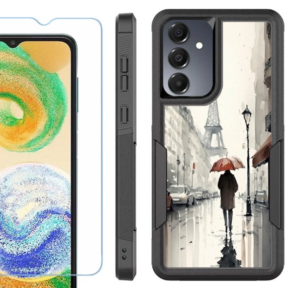 Heavy Duty Dual Layer Hybrid Phone Case for Samsung Galaxy S24 FE 5G with Tempered Glass Screen Protector, by OneToughShield - Paris in the Rain