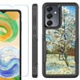 thumbnail image 1 of Heavy Duty Dual Layer Hybrid Phone Case for Samsung Galaxy S24 FE 5G with Tempered Glass Screen Protector, by OneToughShield - Peach Tree Blossom, 1 of 4