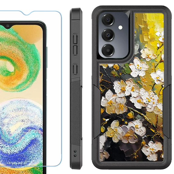 Heavy Duty Dual Layer Hybrid Phone Case for Samsung Galaxy S24 FE 5G with Tempered Glass Screen Protector, by OneToughShield - Plum Flower