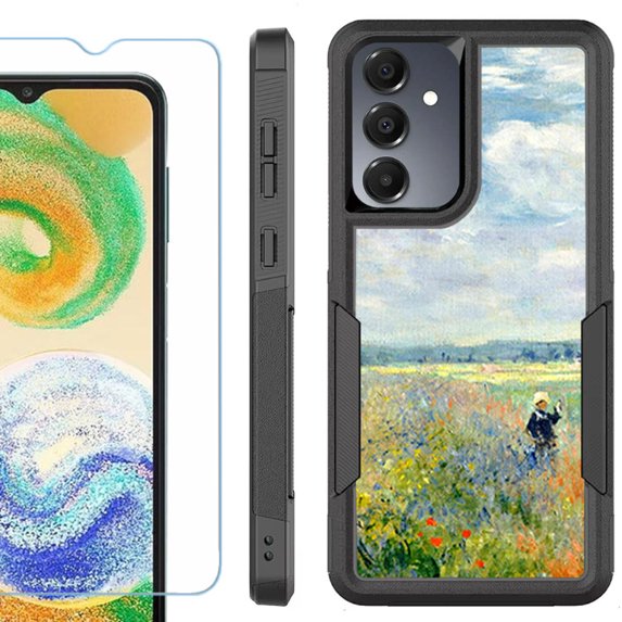 Heavy Duty Dual Layer Hybrid Phone Case for Samsung Galaxy S24 FE 5G with Tempered Glass Screen Protector, by OneToughShield - Poppy Field