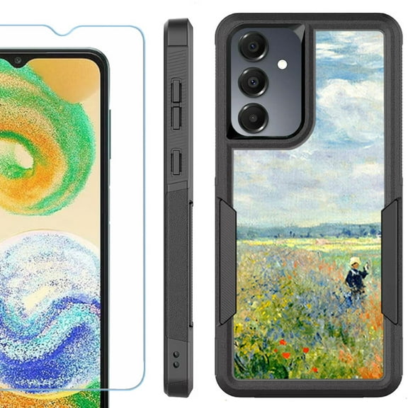 Heavy Duty Dual Layer Hybrid Phone Case for Samsung Galaxy S24 FE 5G with Tempered Glass Screen Protector, by OneToughShield - Poppy Field