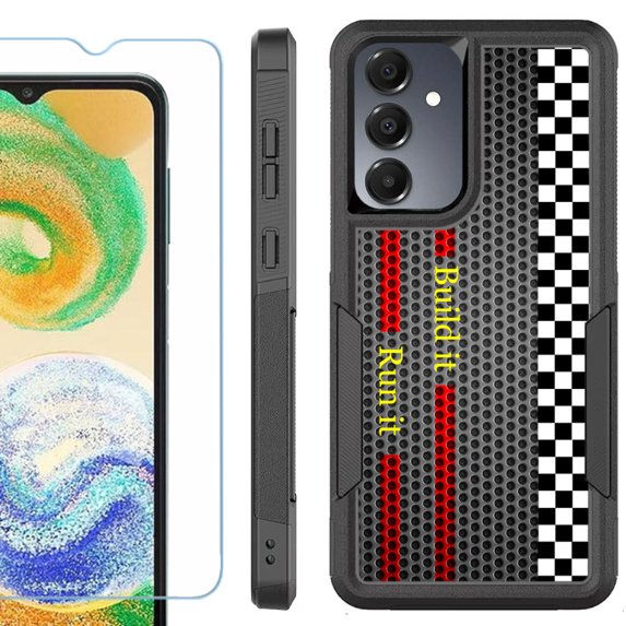 Heavy Duty Dual Layer Hybrid Phone Case for Samsung Galaxy S24 FE 5G with Tempered Glass Screen Protector, by OneToughShield - Racing