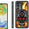 thumbnail image 1 of Heavy Duty Dual Layer Hybrid Phone Case for Samsung Galaxy S24 FE 5G with Tempered Glass Screen Protector, by OneToughShield - Skull Flames, 1 of 4
