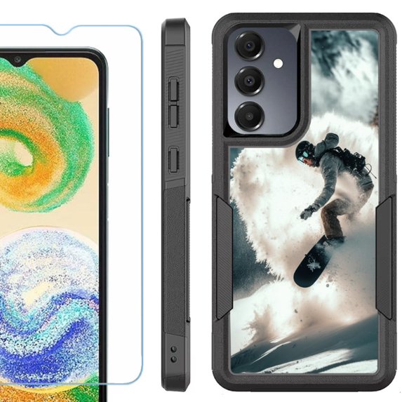 Heavy Duty Dual Layer Hybrid Phone Case for Samsung Galaxy S24 FE 5G with Tempered Glass Screen Protector, by OneToughShield - Snowboarding
