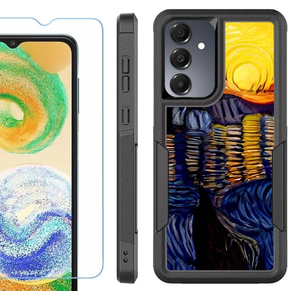 Heavy Duty Dual Layer Hybrid Phone Case for Samsung Galaxy S24 FE 5G with Tempered Glass Screen Protector, by OneToughShield - Sunset River