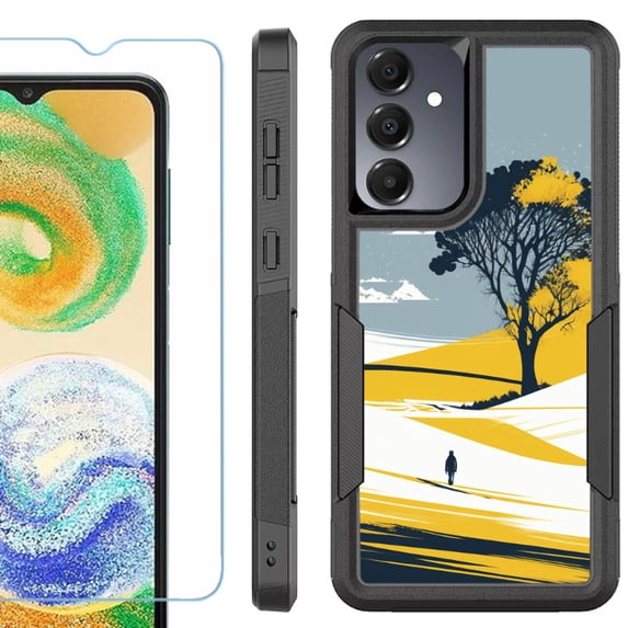 Heavy Duty Dual Layer Hybrid Phone Case for Samsung Galaxy S24 FE 5G with Tempered Glass Screen Protector, by OneToughShield - Tree on Hill