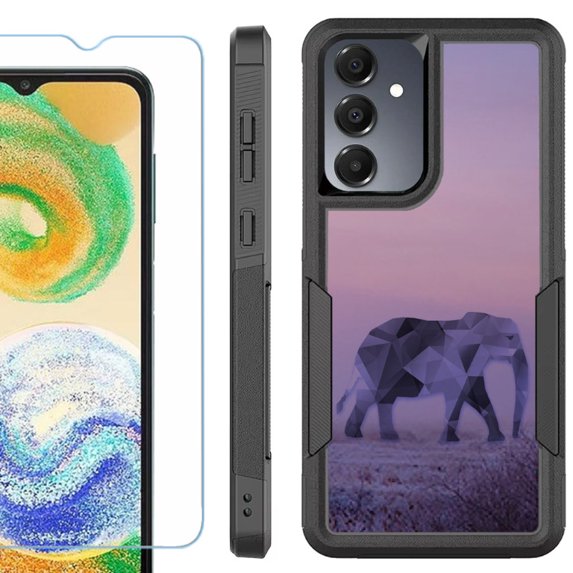 Heavy Duty Dual Layer Hybrid Phone Case for Samsung Galaxy S24 FE 5G with Tempered Glass Screen Protector, by OneToughShield - Twilight Elephant