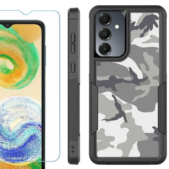 Heavy Duty Dual Layer Hybrid Phone Case for Samsung Galaxy S24 FE 5G with Tempered Glass Screen Protector, by OneToughShield - Urban Camo