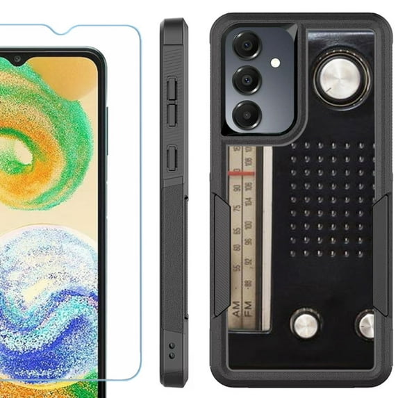 Heavy Duty Dual Layer Hybrid Phone Case for Samsung Galaxy S24 FE 5G with Tempered Glass Screen Protector, by OneToughShield - Vintage Radio
