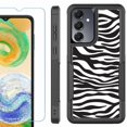 thumbnail image 1 of Heavy Duty Dual Layer Hybrid Phone Case for Samsung Galaxy S24 FE 5G with Tempered Glass Screen Protector, by OneToughShield - Zebra B/W, 1 of 4