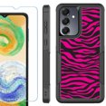 thumbnail image 1 of Heavy Duty Dual Layer Hybrid Phone Case for Samsung Galaxy S24 FE 5G with Tempered Glass Screen Protector, by OneToughShield - Zebra Pink, 1 of 4