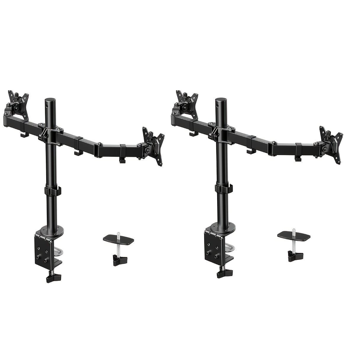 Heavy Duty Dual Monitor Stand for 13-32 Inch Screens, Fully Adjustable Desk Mount with C-Clamp/Grommet, 45° Tilt 360° Rotation, VESA 75/100, Holds 17.6lbs per Arm, Black