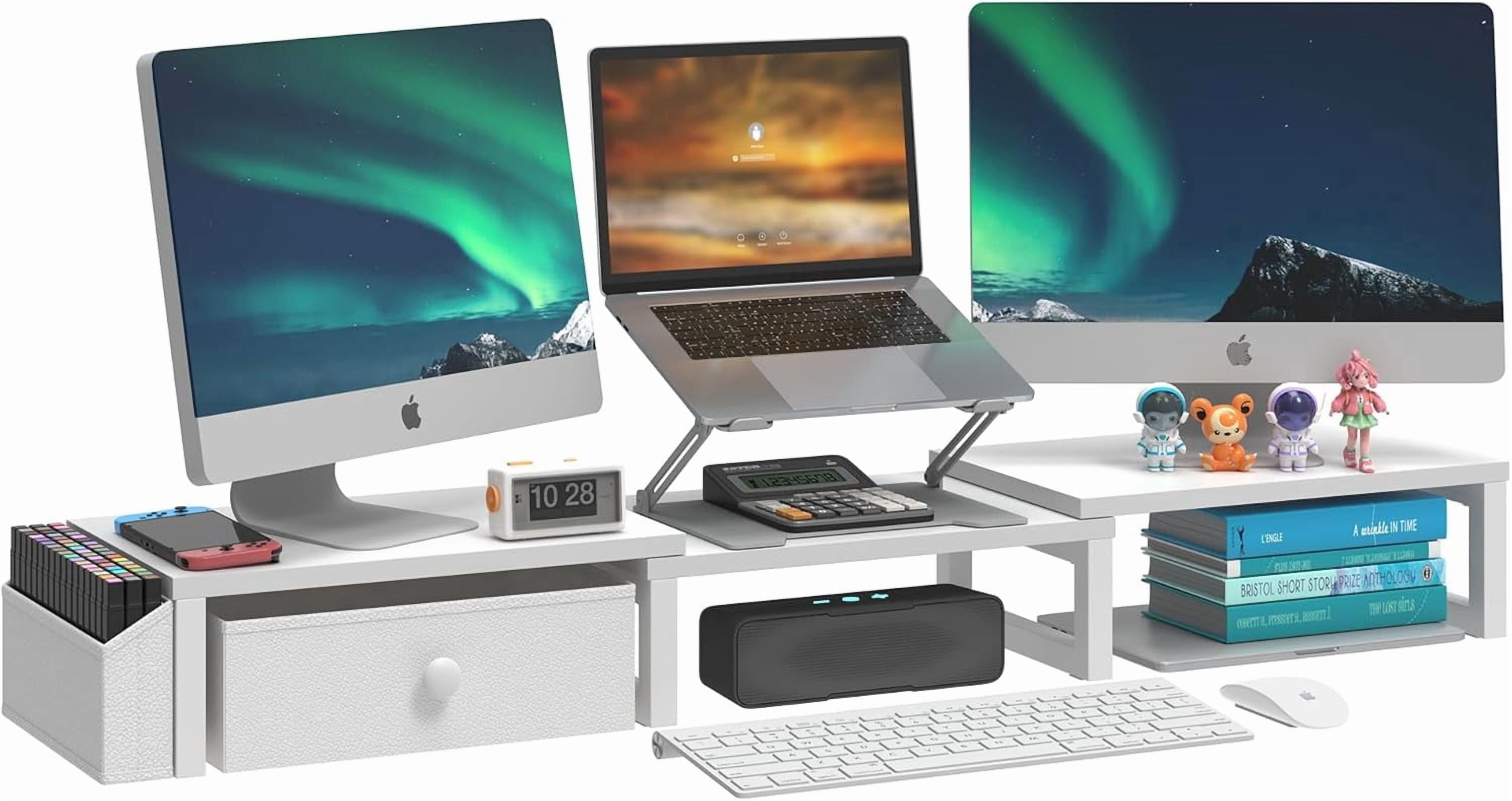 Pocket Rack Drawer Heavy Duty Dual Monitor Stand, Holds 2 Screens Up to 27 Inches ...