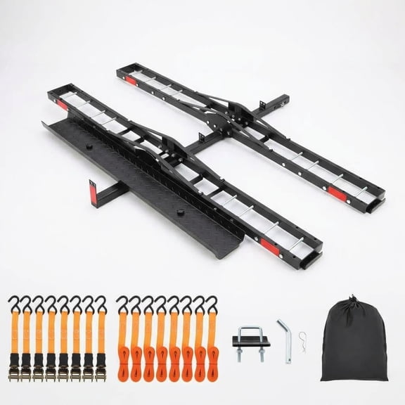 Heavy Duty Dual Motorcycle Carrier for 2" Hitch, 600 Lbs Capacity 2-Bike Motorcycle Hitch Carrier with Ramp For Dirt Bikes & e-Bikes