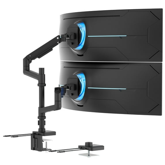 MOUNT-IT! Heavy-Duty Dual Stacking Monitor Mount with Pole and Gas Spring Arms, Black