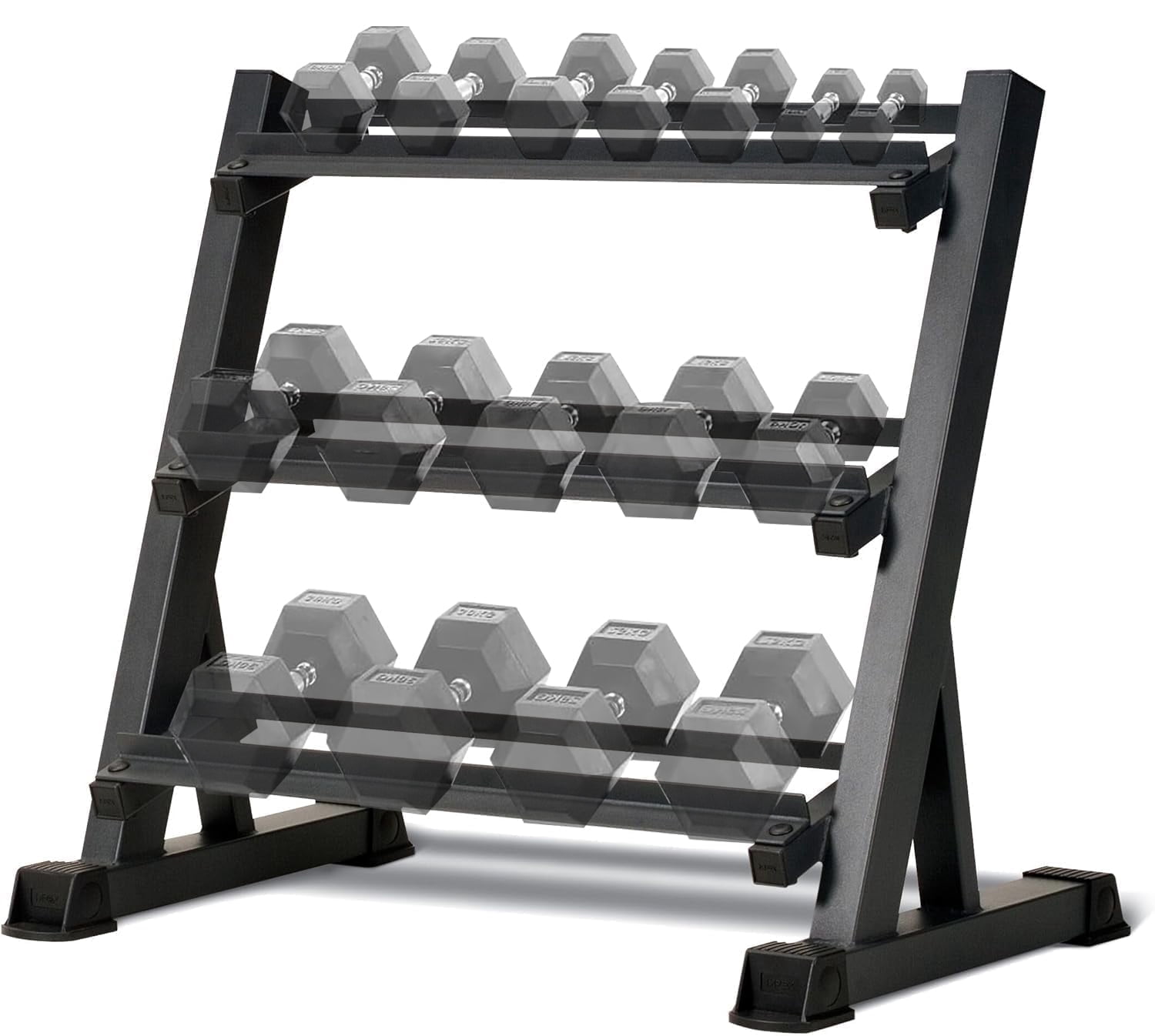 Heavy-Duty 3-Tier Adjustable Dumbbell & Weight Plate Rack | Free Weight Storage for Home Gym | Holds Dumbbells, Kettlebells, Barbells, Bars | 1000lb Capacity