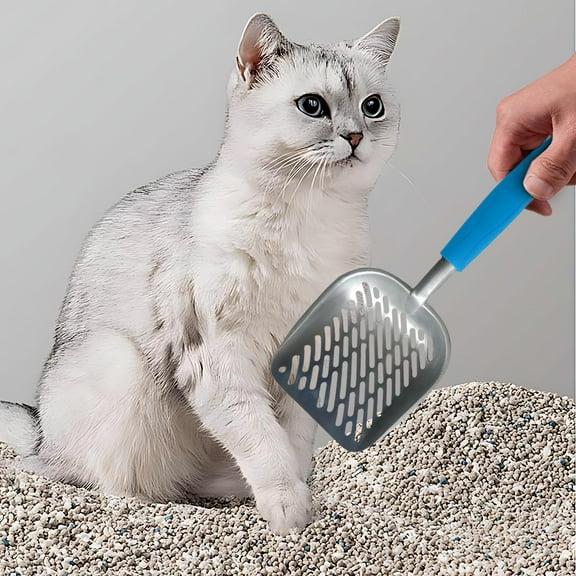 Heavy Duty Durable Metal Cat Litter Scoop, Aluminum Alloy Sifter, Deep Shovel with Long Handle, Poop Sifter, Pooper Scooper, Kitten Pooper Lifter, Kitty Litter Scoop for Litter Box