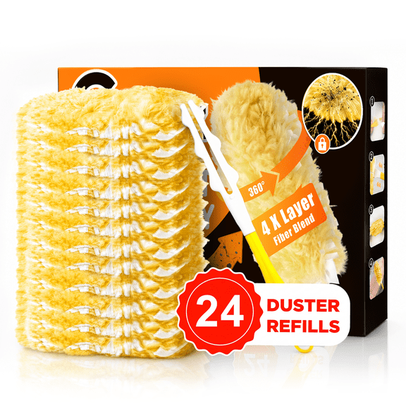 Heavy Duty Duster Refills, 24 pcs with Handle*1 , Multisurface 360° Dusters with 4X Microfibers
