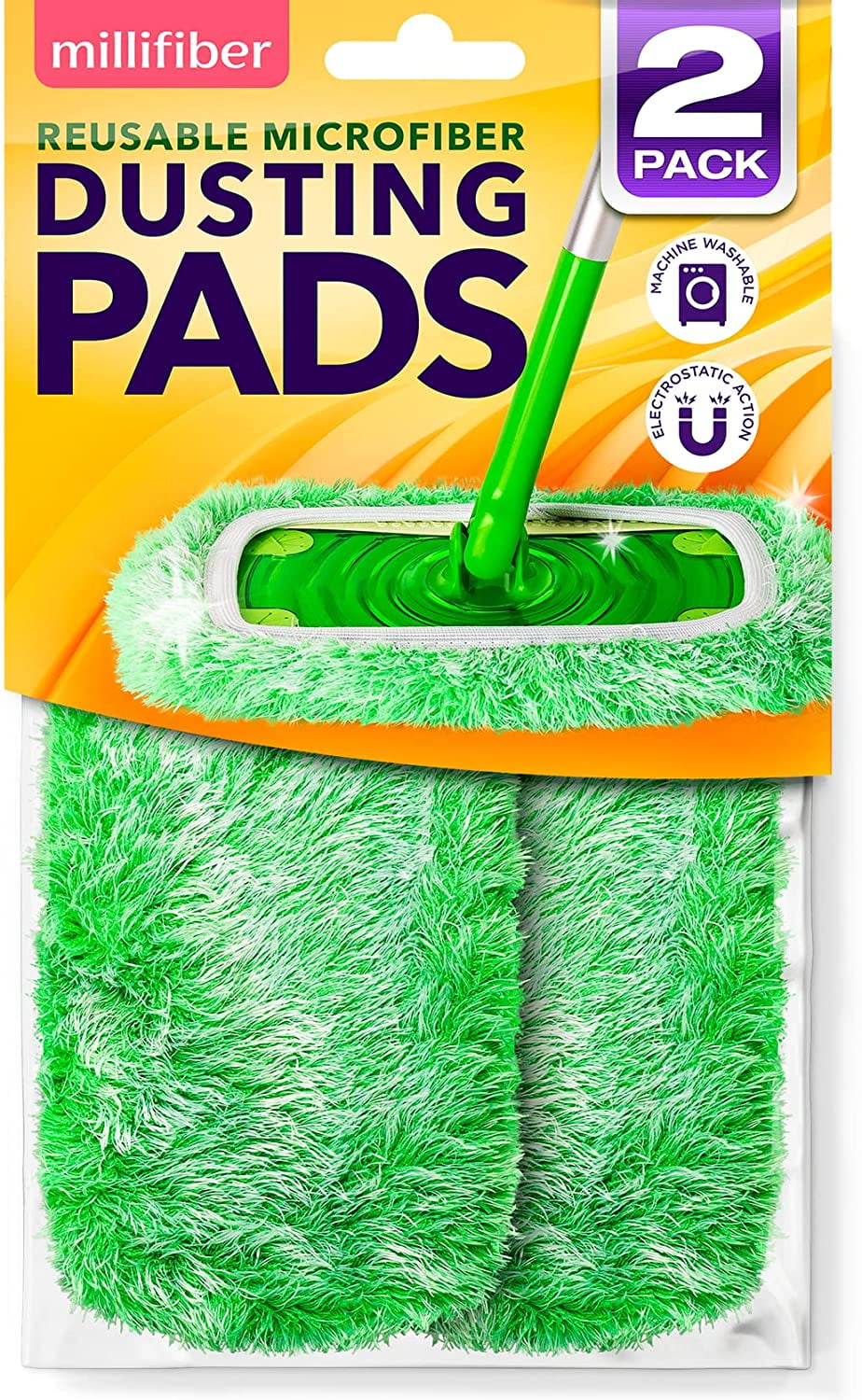 (Pack of 2) Reusable Mop Pads Refills Compatible with Swiffer Wet Jet -  Heavy Duty Microfiber Material & Washable (Green