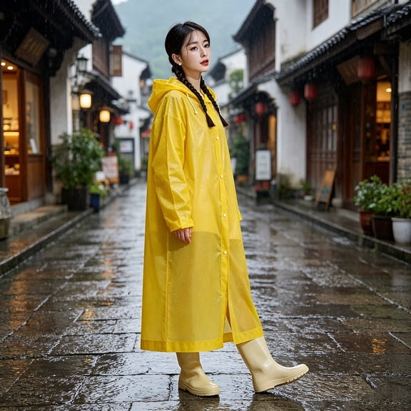 Heavy Duty EVA Cape Raincoat Cloak Reusable Outdoor Hiking Cycling Commuting Gear Portable Unisex Adult Pomkkxi with Adjustable Hood for Men and Women All Season Protection
