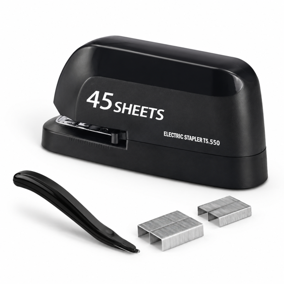 Heavy Duty Electric Desk Stapler, Black, 45 Sheet Capacity, Includes Staples and Remover