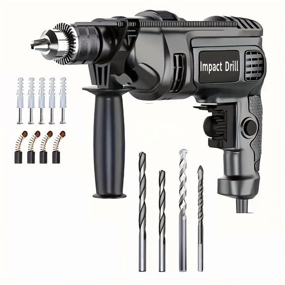 Heavy Duty Electric Drill Set for Brick Walls, Concrete, Impact & Plug-in Power Drill with High Power Motor & Reinforced Components