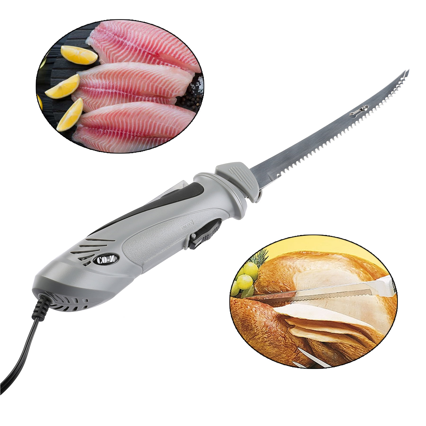 VLOXO Handle Fish Fillet Knife Electric Fillet Knife with 4 Ti-Nitride S.S.  Coated Non-Stick Reciprocating Blades for Fishing