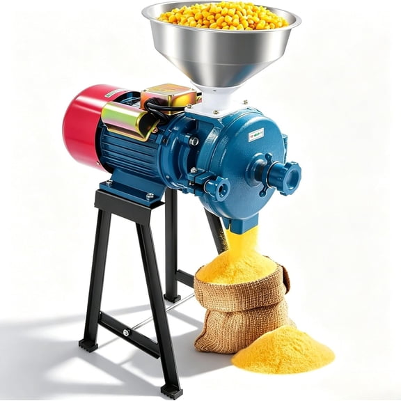 Heavy Duty Electric Grain Mill 1500W,Corn Machine | Idea for Wheat, Rice, Corn, Beans, Feed Processing - Adjustable Thickness for & Small Farm Use