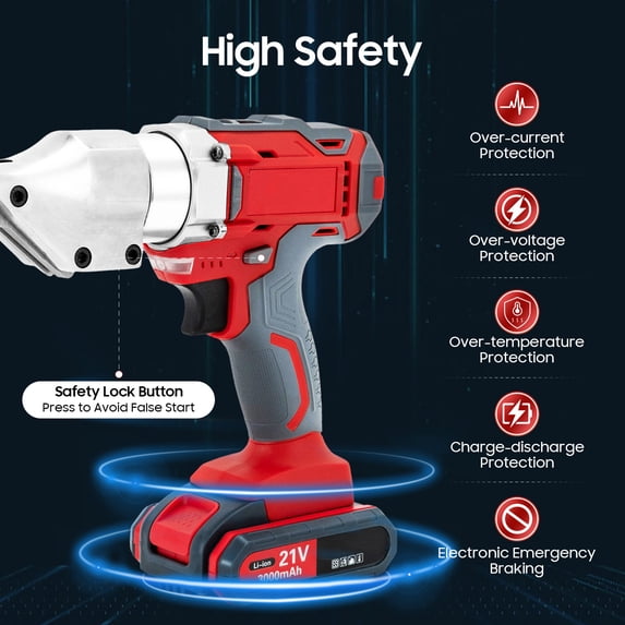 Heavy Duty Electric Sheet Metal Cutter Tin Snip Handheld Shear Cutting Tool 21V