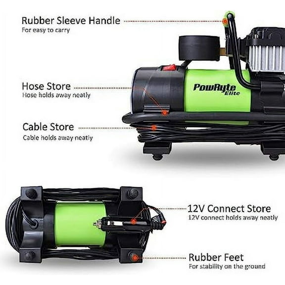 Heavy Duty Electric Tire Inflator - 12-Volt 150 Psi Portable Air Compressor, Air Pump with Work Light and Digital Gauge For Inflating Tires On Sedans, Pickups, Light Trucks