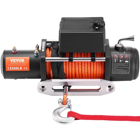Heavy Duty Electric Winch Truck 13500 lb, Synthetic Rope, Waterproof & Remote Control for Off-Road Vehicle Recovery