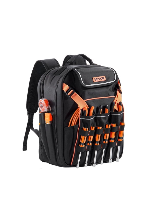 Heavy-Duty Electrician Backpack with 45 Pockets,Laptop Sleeve&Reinforced Base for Tools Storage and Jobsite Organization