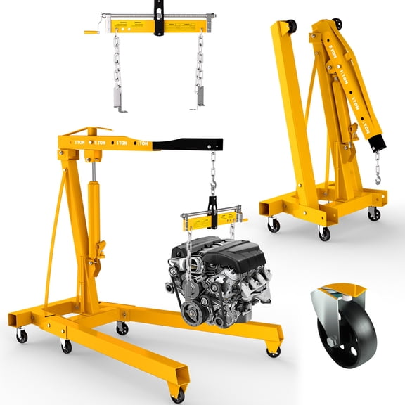 Heavy Duty Engine Shop Crane Hoist, Space-saving Folding Crane, 2ton 4000lbs Hydraulic Lifting Crane with Adjustable Arm & Stable Base for Vehicle Service, Warehouse Work