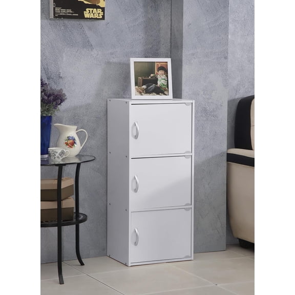 Heavy Duty Engineered Wooden 3 Door Enclosed Multipurpose Storage Cabinet with Included Hardware for Easy Assembly, White