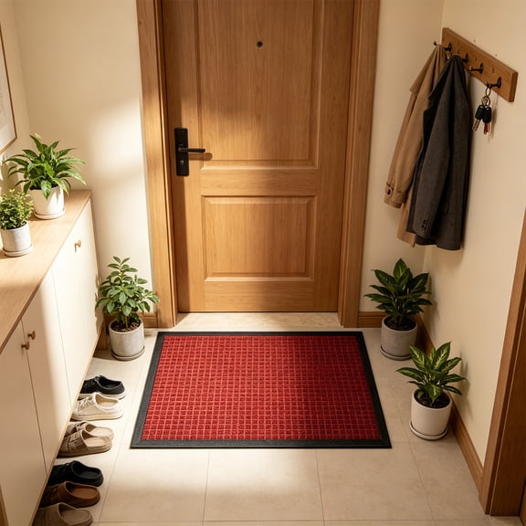 Heavy Duty Entrance Mat, Wear-Proof Polypropylene Doormat With Rubber Backing, -Skid Sand Trapper For Front Door High Traffic Areas Red 45X75Cm