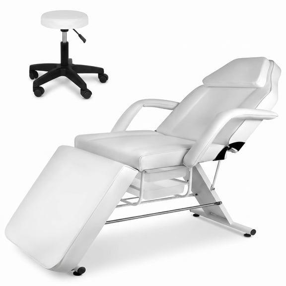 Heavy Duty Esthetician Chair, Multipurpose Spa Bed for Tattoo & Beauty Use, 3-Section Spa Massage Table with Hydraulic Rotating Stool