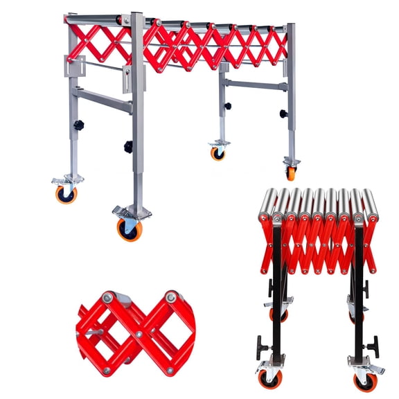 Heavy Duty Expandable Conveyor, 27.4-94IN Splicing Length with Built-In Hook, 27.5-43IN Legs for Workshop, Loading Unloading, Logistics