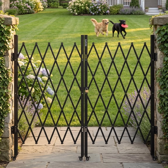 Heavy-Duty Expandable Metal Security Barricade – Mobile Folding Safety Gate with Locking Casters – Iron & Aluminum, Black, Single Fold, 2 Wheels, Key Lock