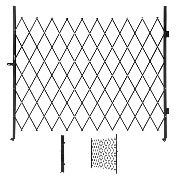 Heavy-Duty Expandable Metal Security Barricade Mobile Folding Safety Gate with Locking Casters 2 wheels Black