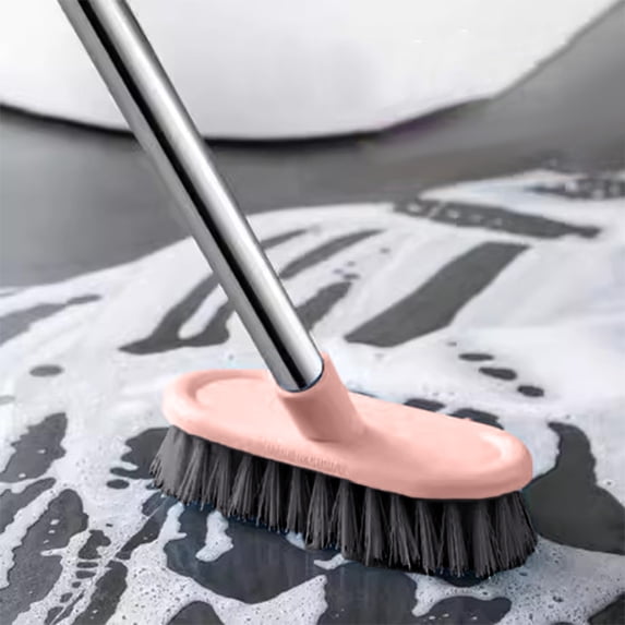 Heavy Duty Extendable Floor Scrub Brush - Long Handle Stainless Steel Scrubber for Tile, Grout, Shower, Kitchen, Decks - Blue Pink - 17.72 Inch