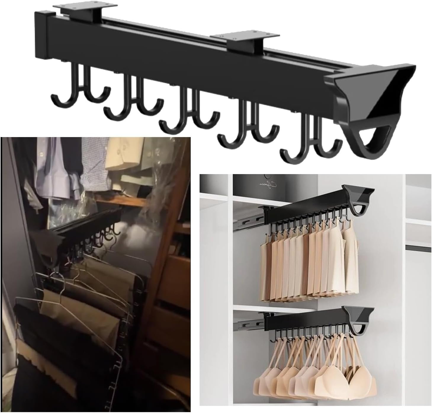 Heavy Duty Extendable Pull Out Closet Wardrobe Rod - Sliding Adjustable ...