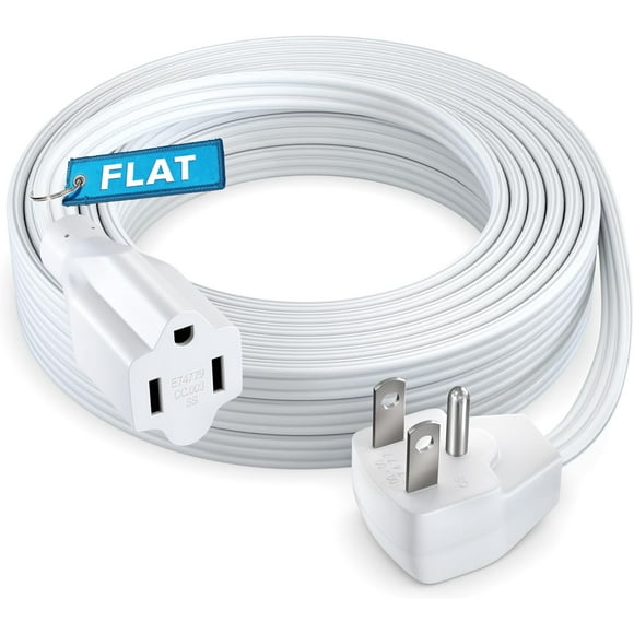 Heavy Duty Extension Cord, 14 AWG, UL Certified, 3-Prong Flat Plug, White 50 Feet Ideal for Air Conditioners, Appliances, Home, Office