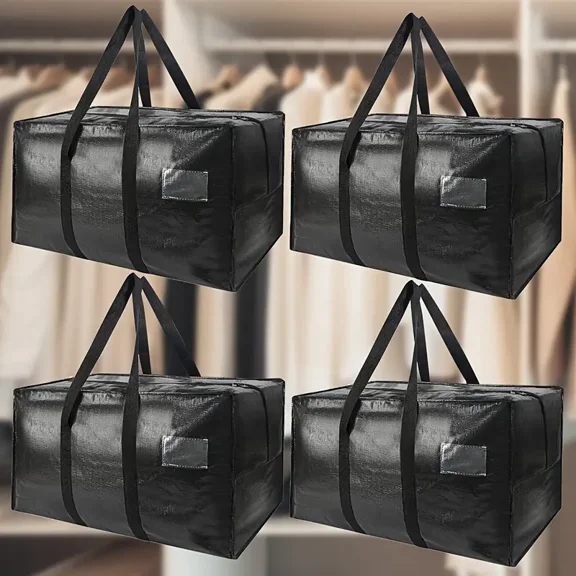 Heavy Duty Extra Large Jumbo Packing Bags, Moving Storage Totes with Strong Zippers & Carrying Handles, Reusable for College Dorm Travel 4Pack