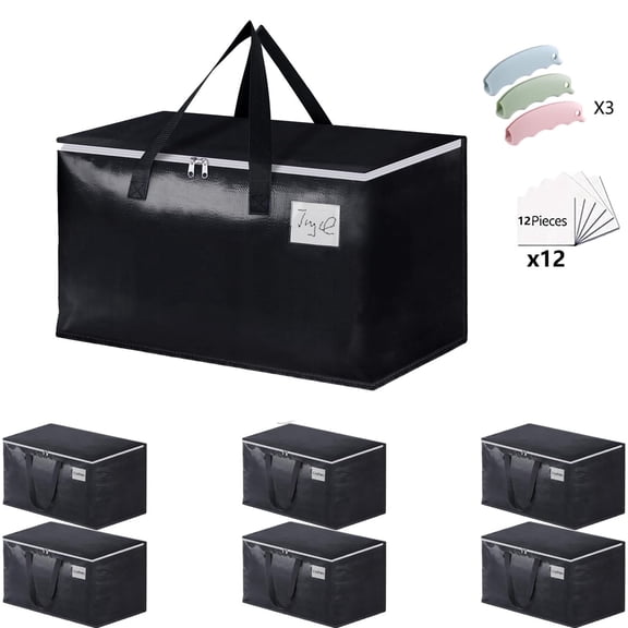 Heavy Duty Extra Large Moving Bags ,Alternative for Moving Boxes & Moving Supplies,Storage Totes with Zipper,Reinforced Handles and Tag Pocket-Collapsible Moving Supplies(Black,6 Pack)