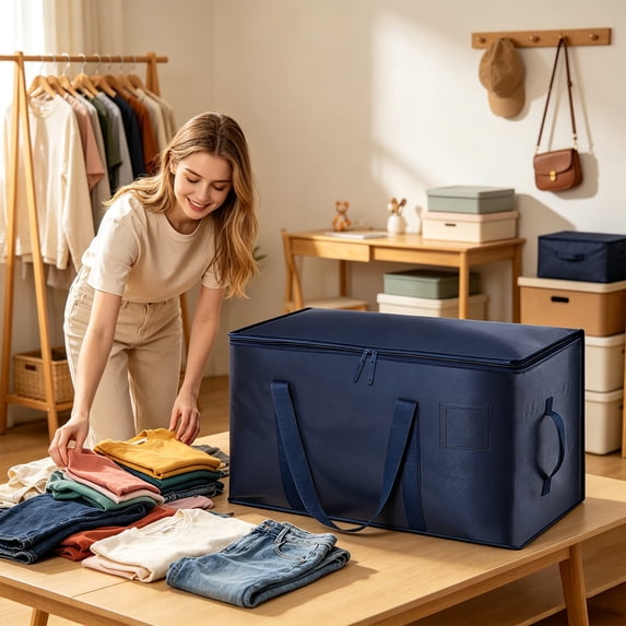 Heavy Duty Extra Large Storage Bag, Large Capacity Blanket Storage Bag, Clothes Storage Container, with Reinforced Handles Double Zipper Tote, for Clothes, Bedding