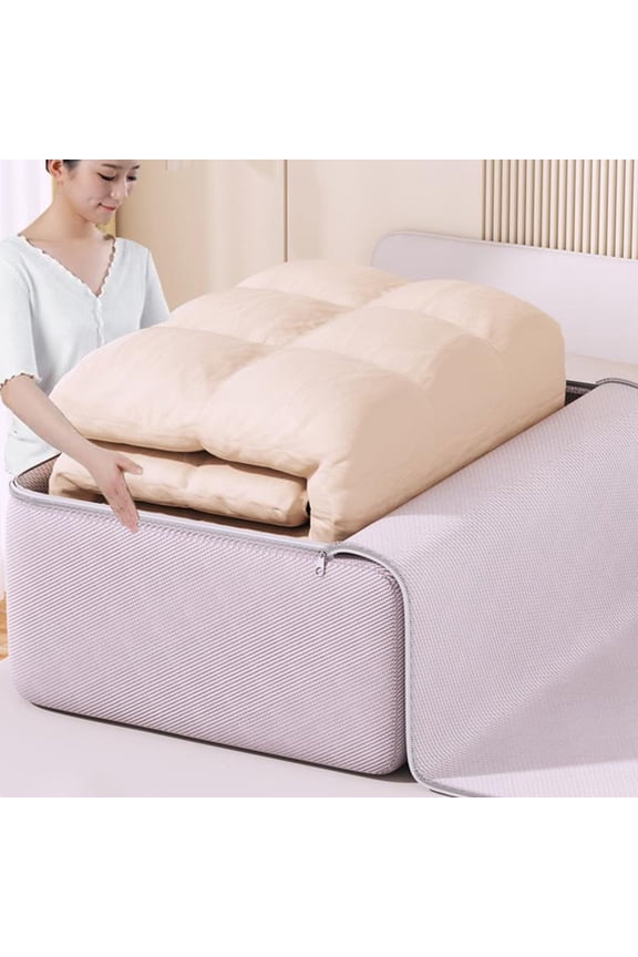 Heavy Duty Extra Large Storage Bag with Reinforced Handles | Thick Cotton Material | Double Zipper | Waterproof Collapsible Tote | Space Saving Organizer | Purple | 27.5x11.8x19.7 in | 1 Pack