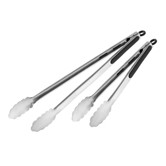 Heavy Duty Extra Long BBQ Tong Set of 2, Stainless Steel with Rubber Grip, 16 & 12 inch - Extra Long, Durable and Great for Cooking and Grilling