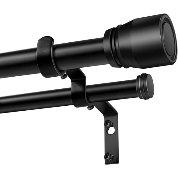 Heavy Duty Extra Long Double Curtain Rod 32-195 Inch Length, 1 Inch Adjustable Matte Black Double Curtain Rod with Brackets, Long Double Curtain Rod for Windows Sliding Door (Black, 32-195", 1 PCS)